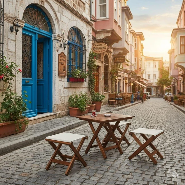 Bahçeme Ada Çay Set: 50X80 Sehpa + 2 Tabure - Katlanır Takım - Resim 5