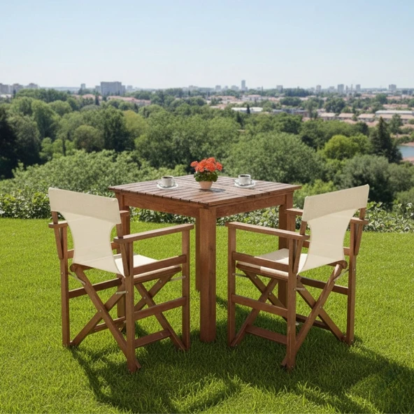 Bahçeme Yönetmen S Ahşap Bahçe Balkon Seti: 70X70 Sabit Masa + 2 Katlanır Sandalye - Resim 2