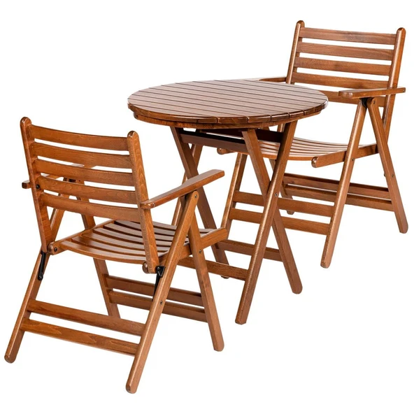 Bahçeci London Katlanır Ahşap Bahçe Balkon Takımı: 60Lık Masa + 2 Sandalye - Resim 4