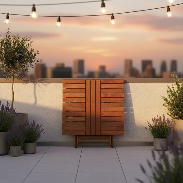 Bahçeme Marmaris Minderli Ahşap Bahçe Balkon Takımı: 60X80 Masa + 2 Sandalye Katlanır Set - Resim 4