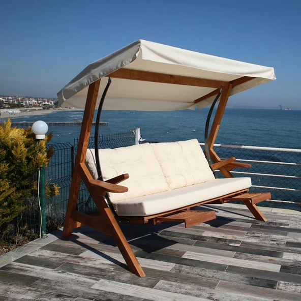 Bahçeme Belgrad Ahşap Bahçe Salıncak 3 Kişilik - Ekstra Sağlam Masif Gürgen - Resim 5