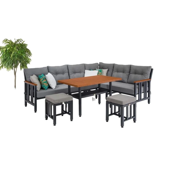 Bahçeme Çamlıca Alüminyum Köşe Koltuk Takımı : 205 +185 cm Koltuk + 75x130 cm Masa - Resim 4