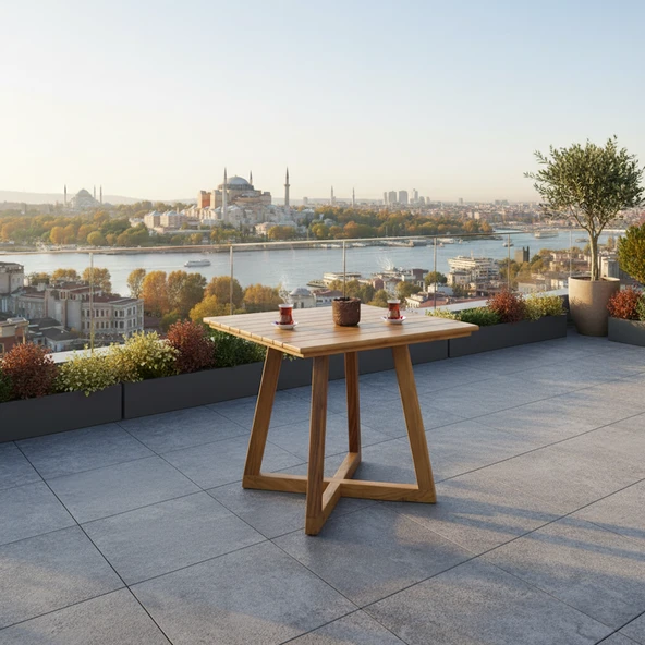 Bahçeme Gökçeada Ahşap Bahçe Takımı: 85X85 Masa + 2 Sandalye - Masif Kestane - Resim 5