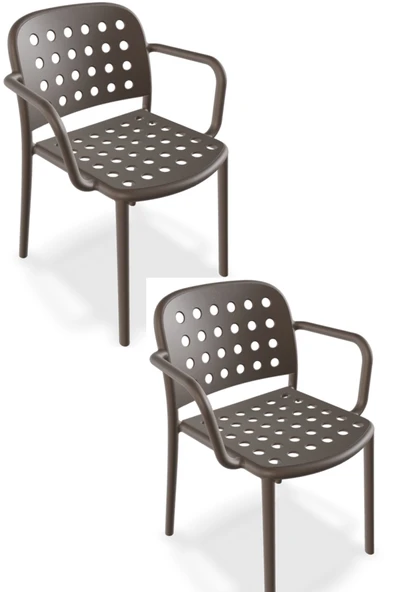 Papatya Bomonti Koltuk Küllü Kahve 2li Paket - Plastik Bahçe Balkon Mutfak Sandalyesi ürün görseli 1