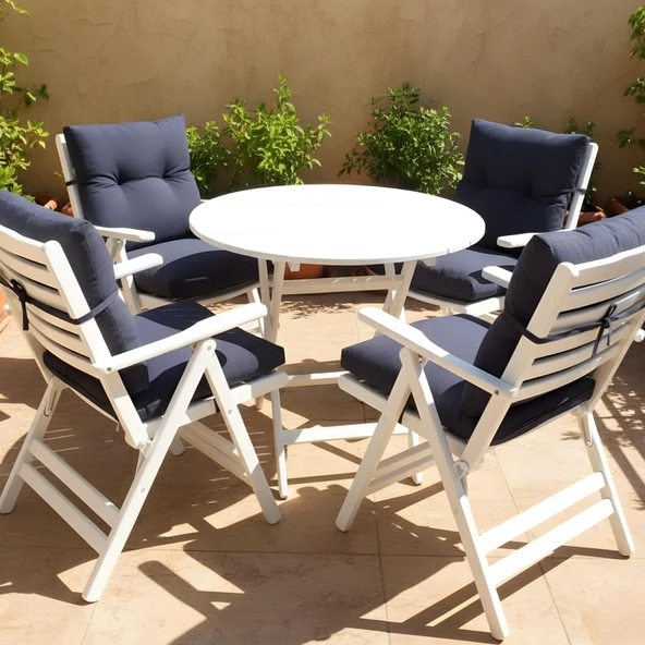 Bahçeme Ürgüp Katlanır Bahçe Balkon Beyaz Takım: 70lik Masa + 4 Adet Minderli Sandalye - Resim 2