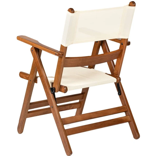 Bahçeme Marmaris Katlanır Sandalye - Masif Gürgen Beyaz Ahşap & Antrasit PVC Kumaş - Resim 6