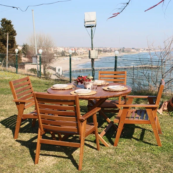 Bahçeme Heybeli Ahşap Sandalye - Düz Minderli Teras Balkon Bahçe Sandalyesi - Demonte Yapı - Resim 4