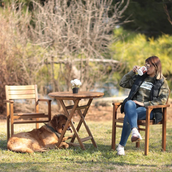 Bahçeme Manavgat Ahşap Bahçe Balkon Seti: 70Lik Masa + 2 Sandalye - Resim 3