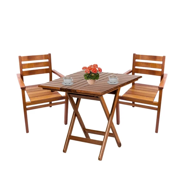 Bahçeme Manavgat Ahşap Bahçe Balkon Seti: 80X80 Masa + 2 Sandalye ürün görseli 1