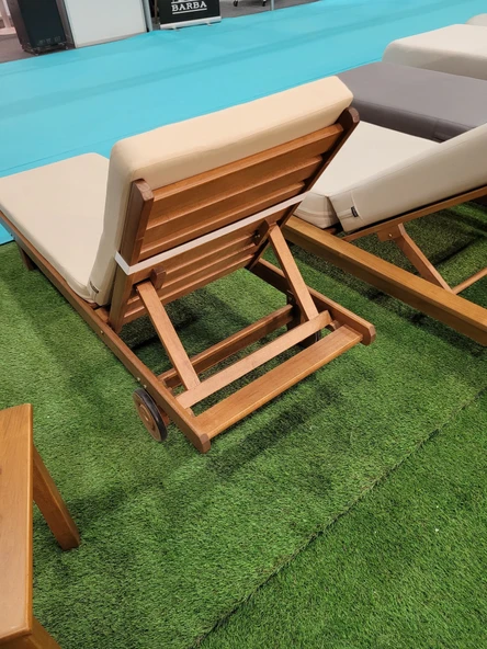 Bahçeme Riva Kademeli Ahşap Şezlong Tekerlekli -5 cm Minderli - Resim 3