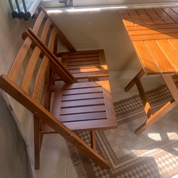 Bahçeci İspanya Katlanır Ahşap Bahçe Balkon Takımı: 60x100 Masa + 4 Sandalye - Resim 4