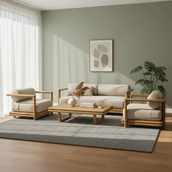 Bahçeme Tibet Ahşap Sehpa 140x80x36 cm - Kayın Grubu Bahçe Balkon Sehpası - Resim 4