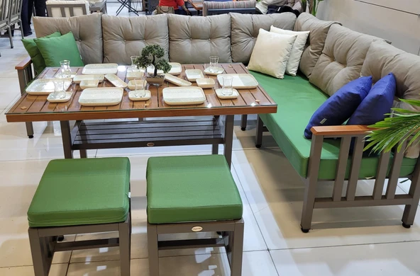 Bahçeme Çamlıca Alüminyum Köşe Koltuk Takımı : 205 +185 cm Koltuk + 75x130 cm Masa - Resim 3