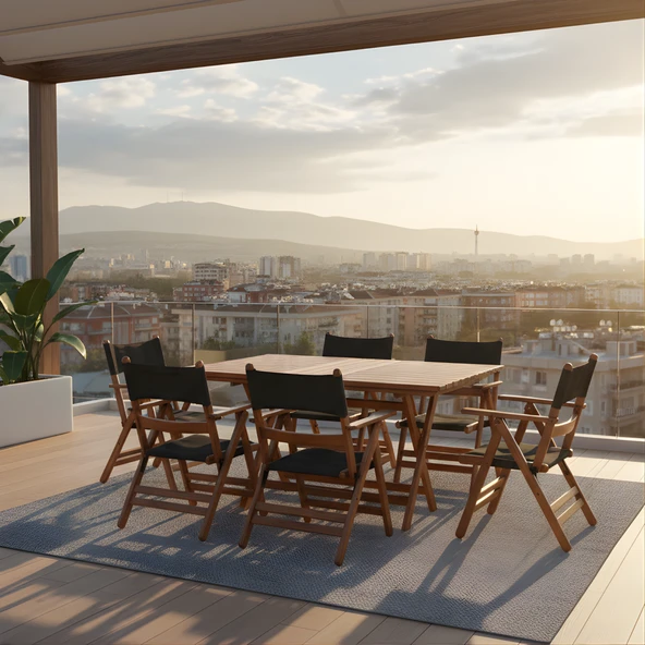 Bahçeme Marmaris Minderli Ahşap Bahçe Balkon Takımı: 80X140 Masa + 4 Sandalye Katlanır Set - Resim 4