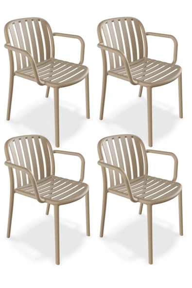 Papatya Balat Koltuk Bej 4lü Paket - Plastik Bahçe Balkon Mutfak Sandalyesi ürün görseli 1