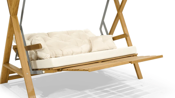 Mobeva Meda XL Iroko Ahşap Salıncak Dış Mekan Bahçe, Teras Salıncağı -Lacivert - Resim 5