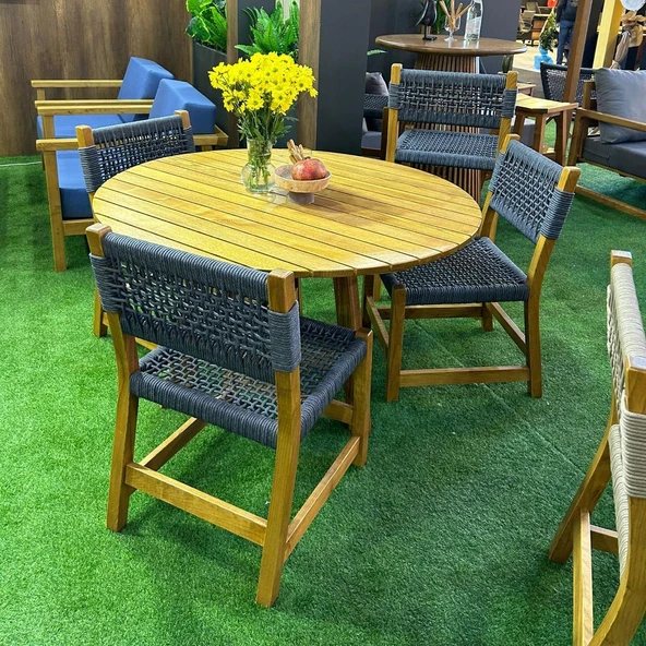 Bahçeme Taksim M2 Kestane Bahçe Takımı: 4 Sandalye + Kapadokya 120 cm Yuvarlak Masa - Resim 8