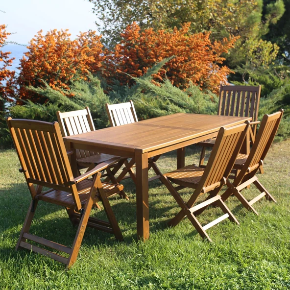 Bahçeme Bodrum 100x200 Sabit Ayaklı Ahşap Masa - Teras Balkon Bahçe Masası - Resim 4