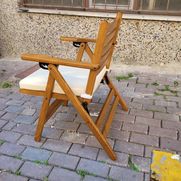 Bahçeme Antalya Katlanır Ahşap Sandalye - Masif Gürgen & Minder Oturum & 4 Kademe - Resim 3