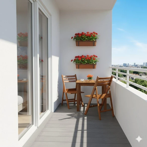 Bahçeme Albatros Ahşap Bahçe Balkon Takımı: 70x70 Sabit Masa + 2 Katlanır Sandalye - Resim 2