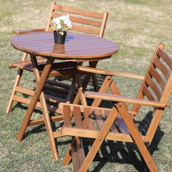 Bahçeme Antalya Katlanır Ahşap Bahçe Balkon Takımı: 70lik Masa + 2 Sandalye - Resim 3