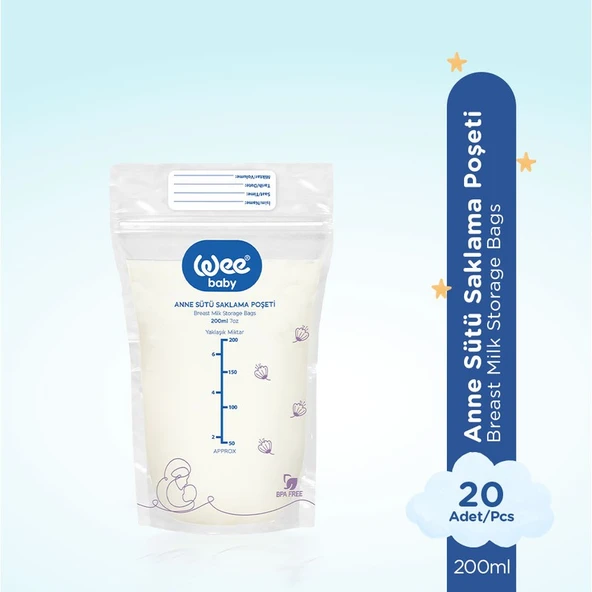 Wee Baby Anne Sütü Saklama Poşeti 20 Adet BPA İçermeyen Dondurucuya Uygun 200 ml - Resim 3