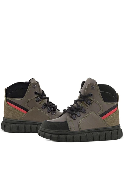 Rakerplus Hakiki Deri Haki Yeşil Fermuarlı Erkek Çocuk Bot - Resim 8