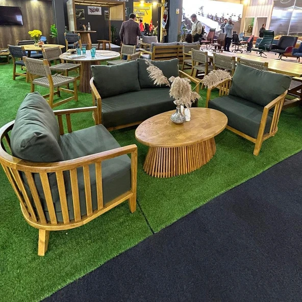 Bahçeme Emirgan (York) Ahşap Oturma Grubu Minderli - Masif Kestane 4 Kişilik Koltuk Takımı - Resim 3