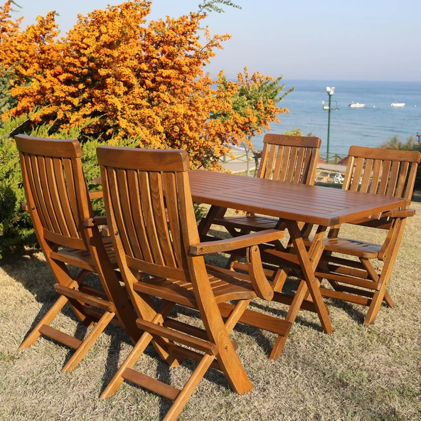 Bahçeme Muğla LX Katlanır Ahşap Bahçe Takımı: 90x160 Masa + 4 Sandalye ürün görseli 1