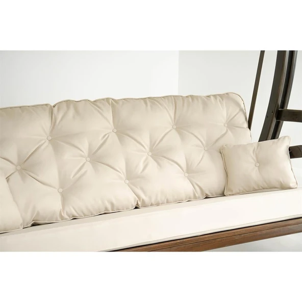 Mobeva Akasya 4lü Ladin Ahşap Salıncak Dış Mekan Bahçe, Teras Salıncağı -Krem - Resim 7