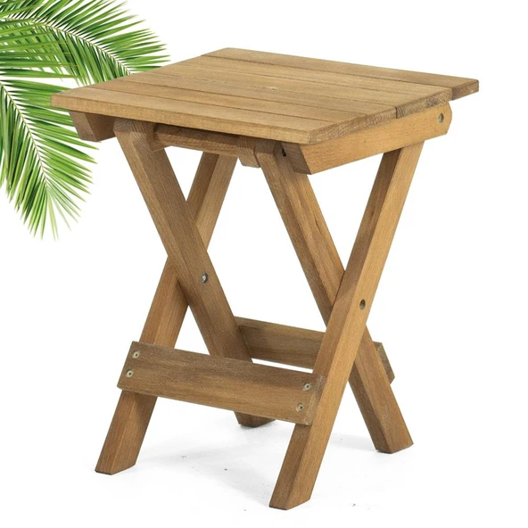 Mobeva Flat Kayın Ahşap Bahçe Takımı: 70x53 Masa + 4 Tabure Katlanır Set - Resim 4