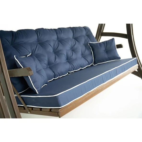 Mobeva Akasya 4lü Ladin Ahşap Salıncak Dış Mekan Bahçe, Teras Salıncağı -Lacivert - Resim 6