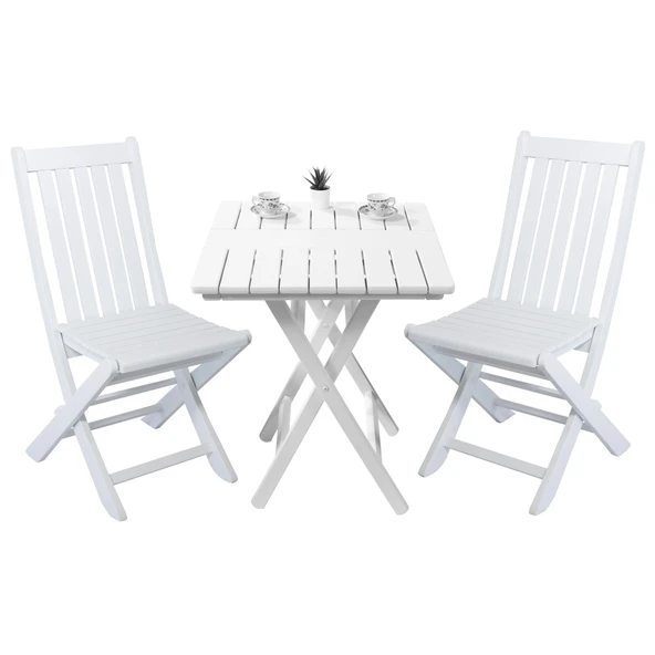 Bahçeme Avşa Ahşap Bahçe Takımı Beyaz - 80x80 Masa + 2 Sandalye Katlanır Balkon Set - Resim 2