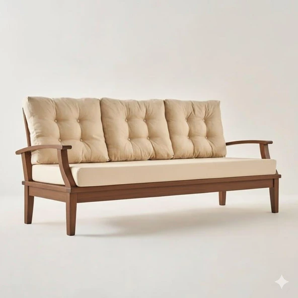 Bahçeme Çengelköy Ahşap Bahçe Koltuk İkili - İç Ve Dış Mekan Koltuğu (Minderli) - Resim 3