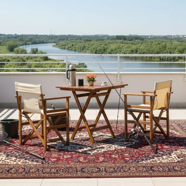 Bahçeme Yönetmen Katlanır Ahşap Bahçe Balkon Seti: 60x80 Masa + 2 Sandalye - Resim 4