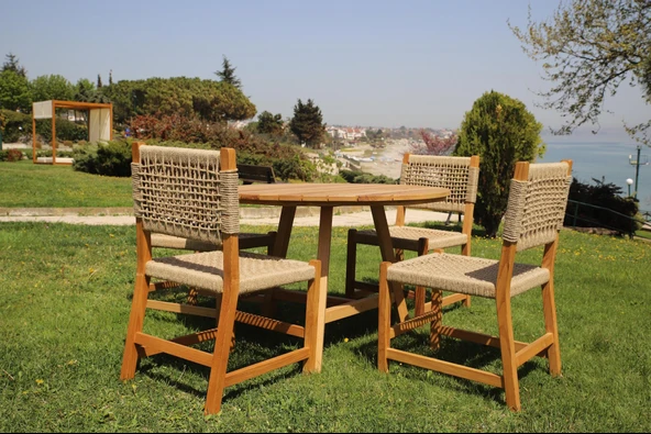 Bahçeme Taksim M2 Kestane Bahçe Takımı: 4 Sandalye + Kapadokya 120 cm Yuvarlak Masa - Resim 6