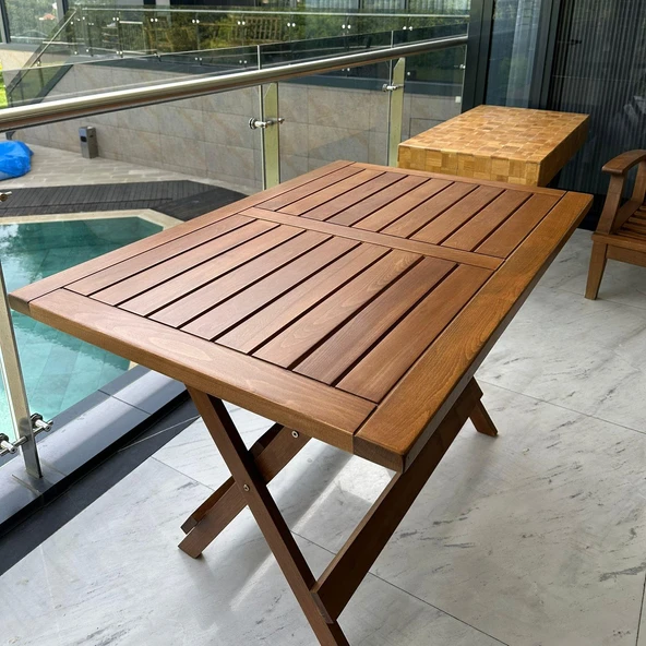 Bahçeme Bodrum 90X180 Katlanır Ahşap Masa - Masif Gürgen Teras Balkon Bahçe Masası ürün görseli 1