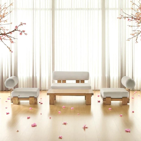 Bahçeme Tokyo Ahşap Oturma Grubu Minderli - Masif Kestane 6 Kişilik Koltuk Takımı - Resim 3