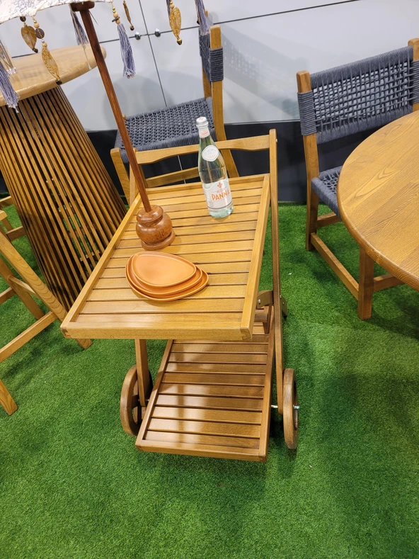 Bahçeme Wine Cart - Ahşap Sevis Arabası Bahçe-Otel İç-Dış Mekan - Resim 3