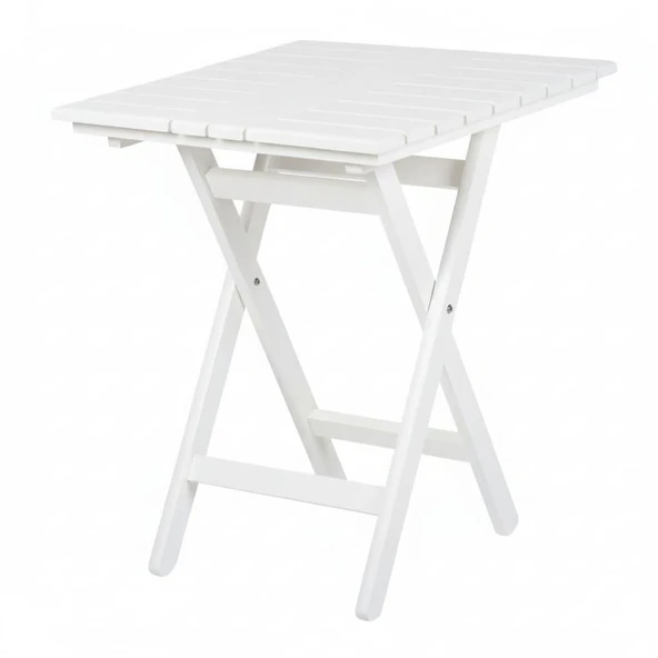 Bahçeme Kaş 80X80 Katlanır Ahşap Masa - Beyaz Renk Teras Balkon Bahçe Masası - Resim 2