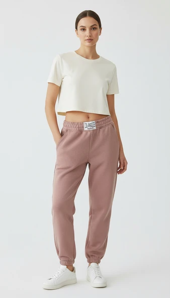 Kadın Paça Lastikli Üç İplik Şardonlu Roberts Eşofman Altı Somon - Resim 2