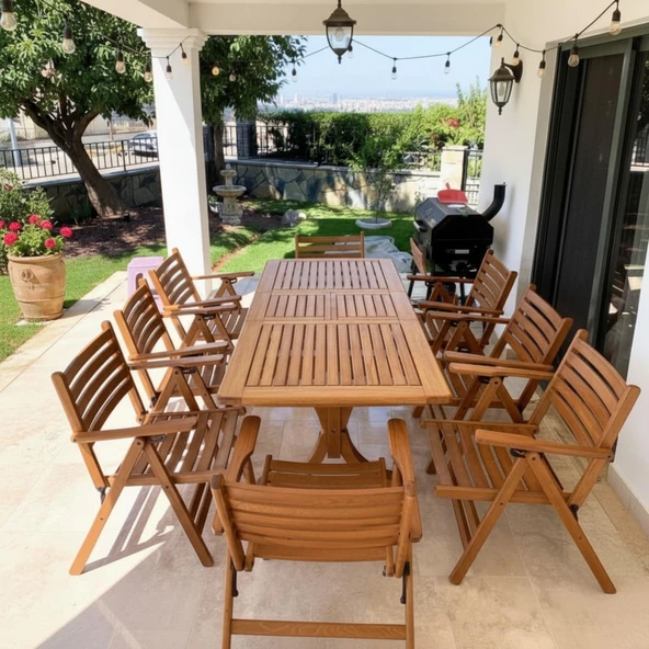 Bahçeme Antalya Side Ahşap Bahçe Takımı : 100x200 +100 cm Uzayan Masa + 6 Katlanır Sandalye ürün görseli