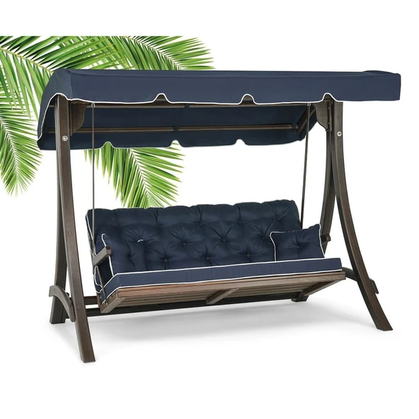 Mobeva Comforte Üçlü Ladin Ahşap Salıncak Dış Mekan Bahçe, Teras Salıncağı -Krem - Resim 2