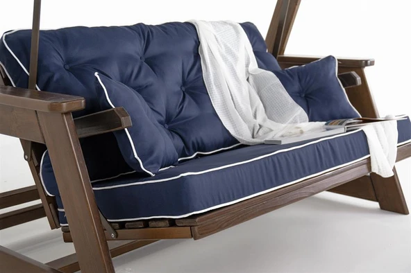 Mobeva Sunova İkili Ladin Ahşap Salıncak Dış Mekan Bahçe, Teras Salıncağı -Krem - Resim 4