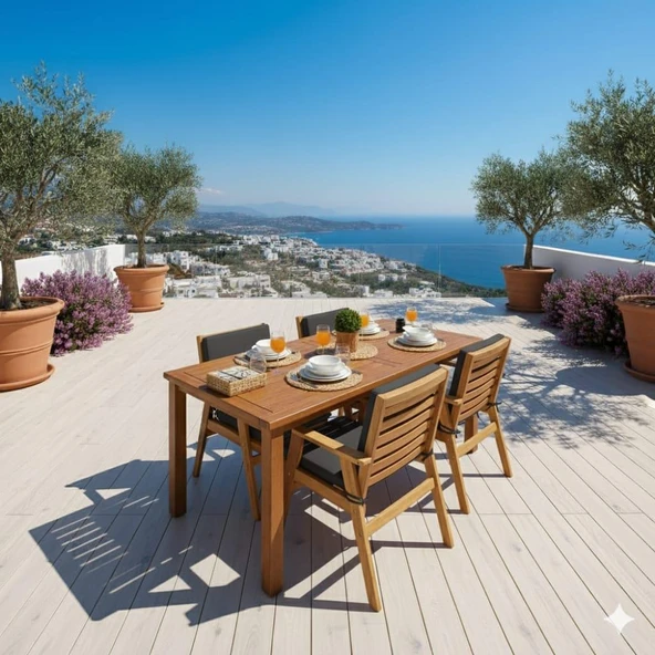 Bahçeme Heybeli LXS Katlanır Ahşap Bahçe Takımı: 90X160 Sabit Masa + 4 Minderli Sandalye - Resim 4