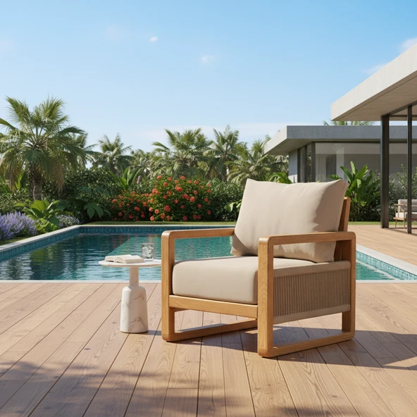 Bahçeme Oslo Bahçe Koltuk Tekli - Kestane İç Ve Dış Mekan Koltuğu (Minderli) - Resim 3