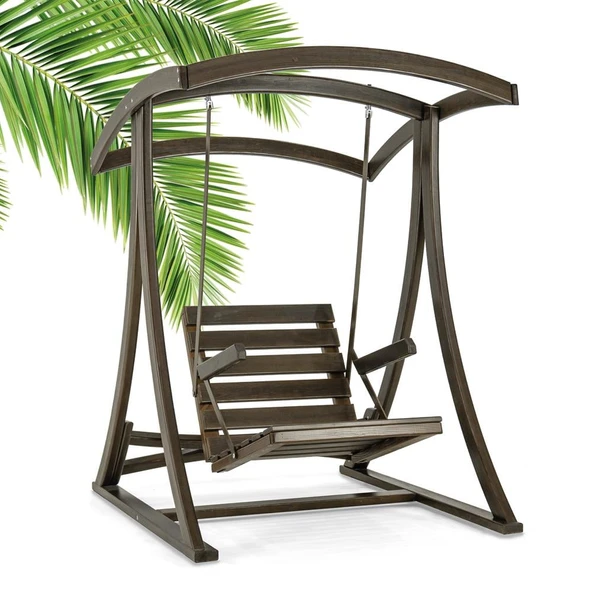 Mobeva Teras Tekli Ladin Ahşap Salıncak Dış Mekan Bahçe, Teras Salıncağı  -Lacivert - Resim 8