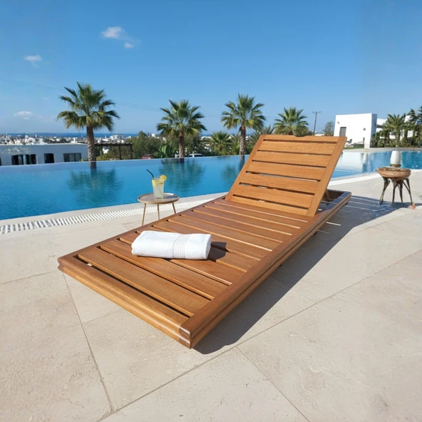 Bahçeme Tibet Ahşap Şezlong - Masif Kayından Plaj Havuz Bahçe Şezlongu (Mindersiz) ürün görseli 1