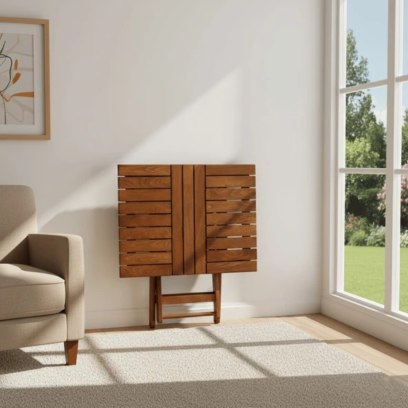 Bahçeme Marmaris PVCli Ahşap Bahçe Balkon Seti: 80x80 Masa + 2 Sandalye Katlanır Takım - Resim 3