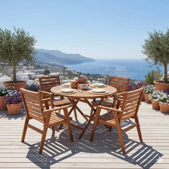 Bahçeme Heybeli Katlanır Ahşap Bahçe Seti: 120Lik Masa + 4 Sandalye ürün görseli 1